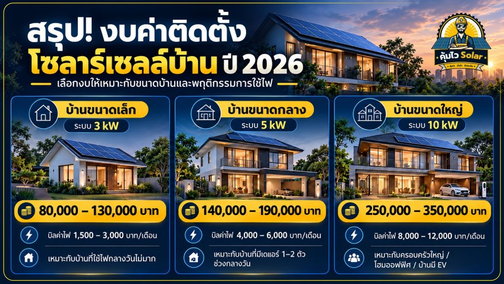 สรุปงบค่าติดตั้งโซลาร์เซลล์บ้าน 2026